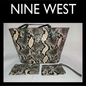 SOLD Nine West Vegan Snakeskin Print Large Tote Bag Wallet Wristlet Set Like New